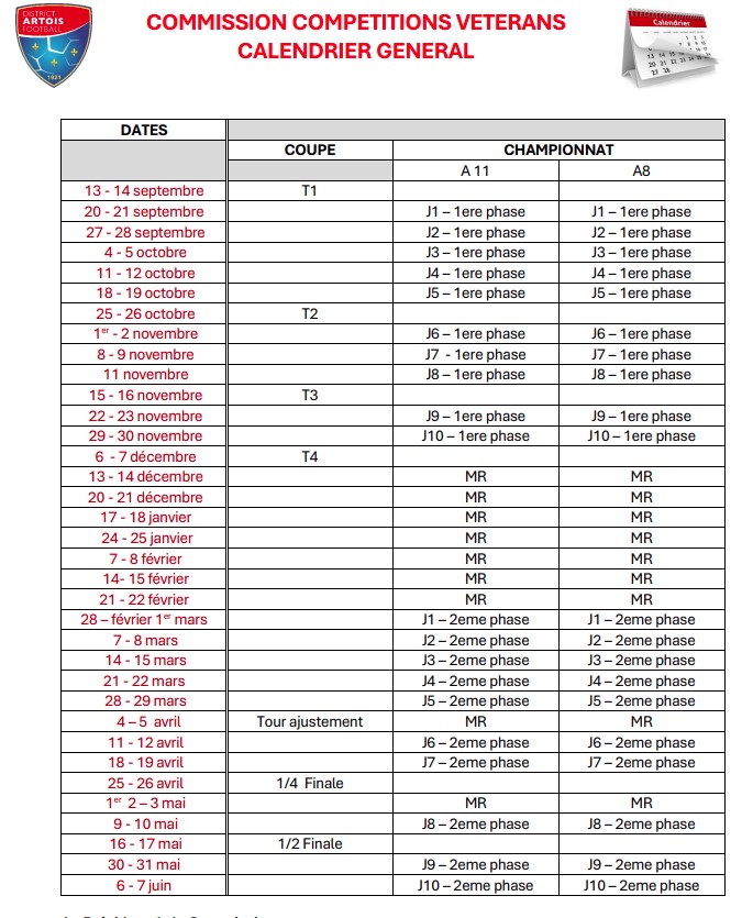 calendrier general veterans 25 26